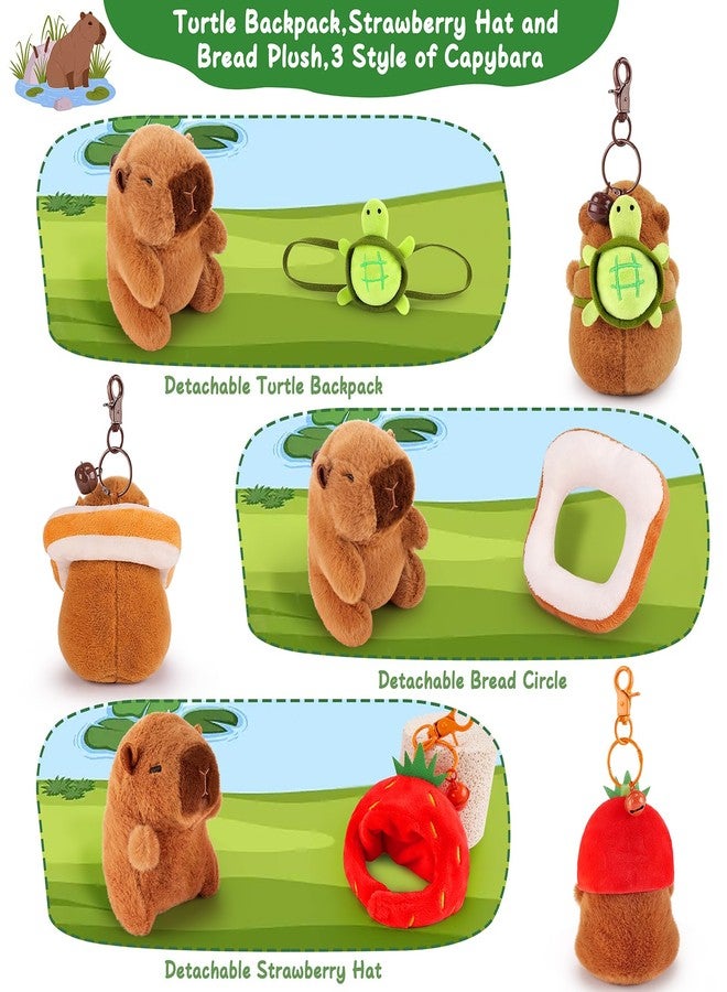 Achwishap 3pcs Cute Capybara Keychain,Animal Keychain Gifts(Turtle Backpack,Strawberry Hat,Bread) - Image 5