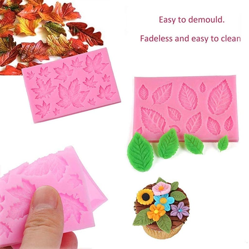 LEGACYCART 5Pcs Silicone Leaves Fondant Molds 3D Mini Maple Leaf Rose Shaped DIY Cake Decoration Molds Modeling Tools for Cake Decoration Cupcake Polymer Clay ResinSize20 x 10 x 3 CM - Image 2