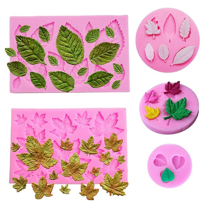 LEGACYCART 5Pcs Silicone Leaves Fondant Molds 3D Mini Maple Leaf Rose Shaped DIY Cake Decoration Molds Modeling Tools for Cake Decoration Cupcake Polymer Clay ResinSize20 x 10 x 3 CM - Image 1