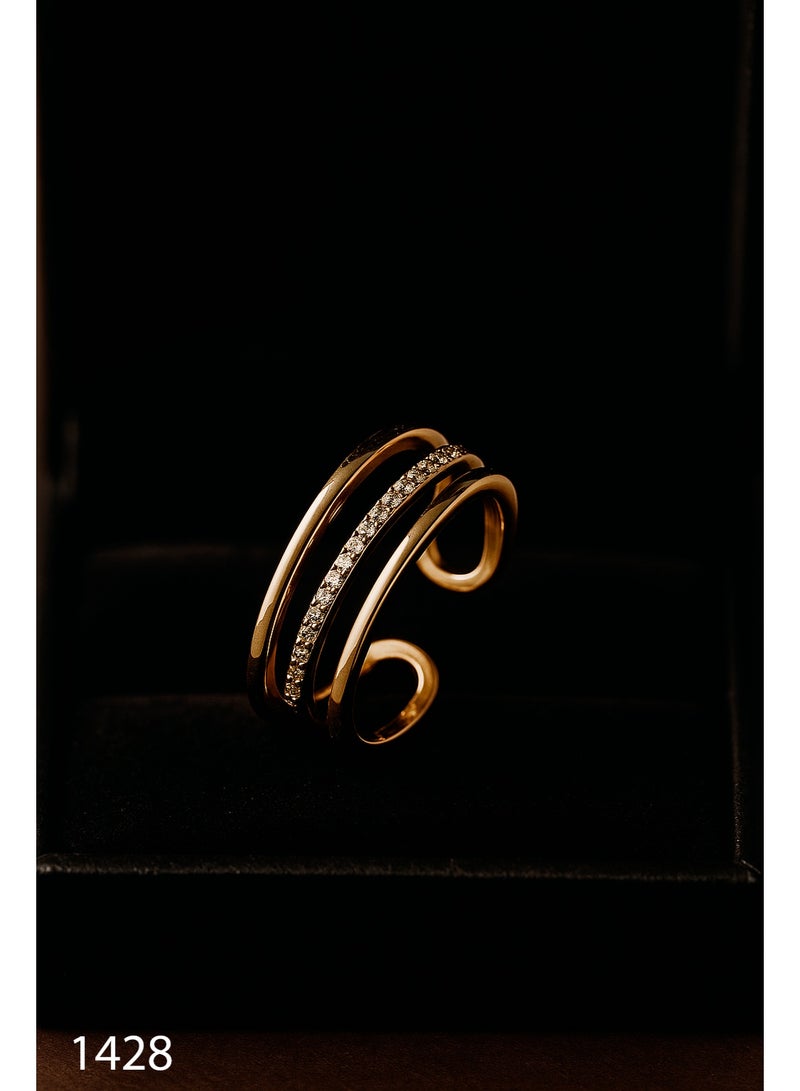 3Diamonds Gold Plated Open Ring – Sparkling Stones, Adjustable & Elegant Look - Image 1
