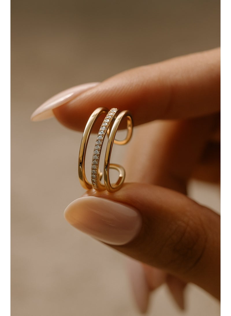 3Diamonds Gold Plated Open Ring – Sparkling Stones, Adjustable & Elegant Look - Image 2