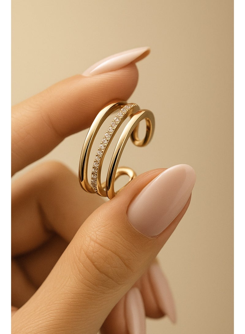 3Diamonds Gold Plated Open Ring – Sparkling Stones, Adjustable & Elegant Look - Image 3