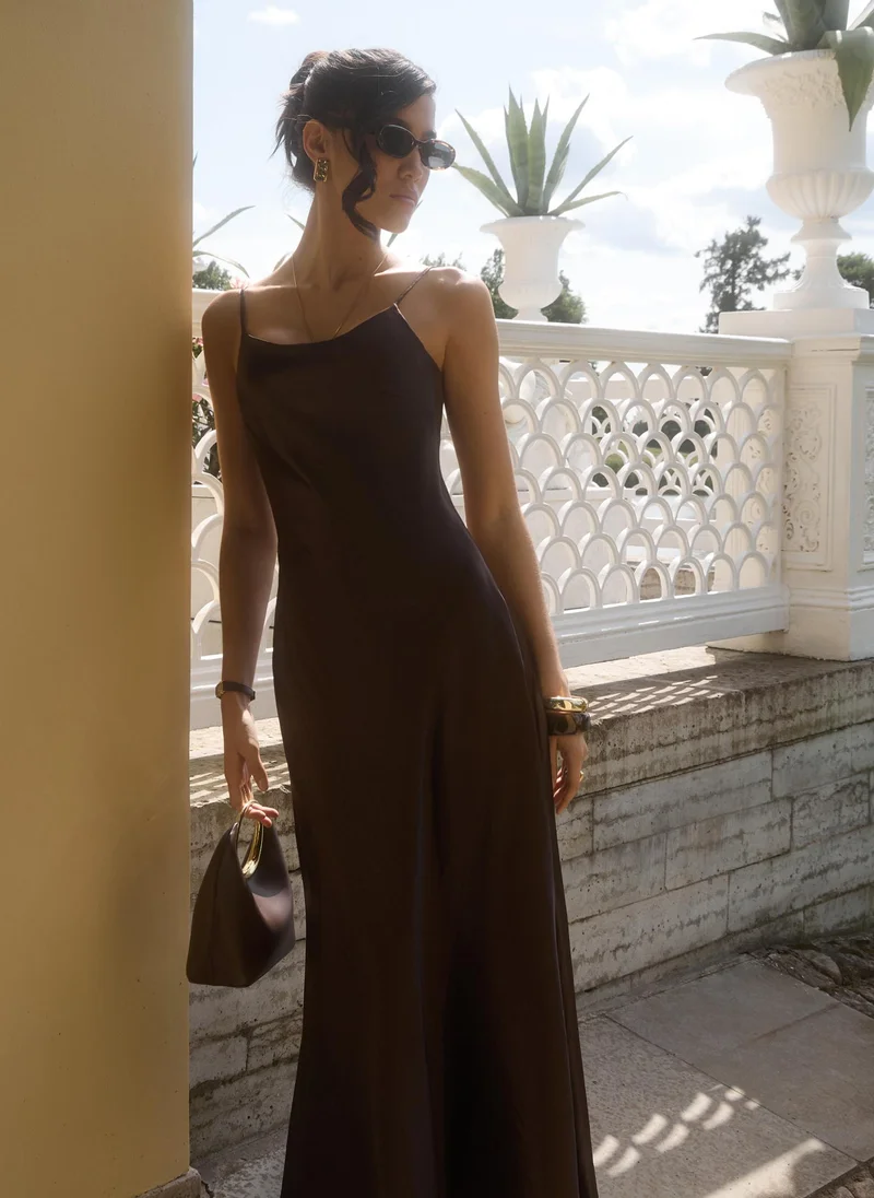Lichi  Maxi slip dress in crinkled-effect satin for Women | Best Price UAE