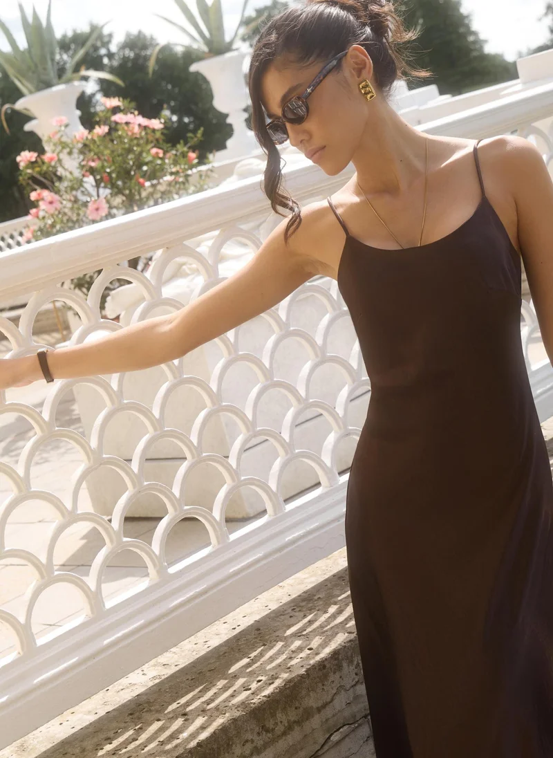Lichi  Maxi slip dress in crinkled-effect satin for Women | Best Price UAE