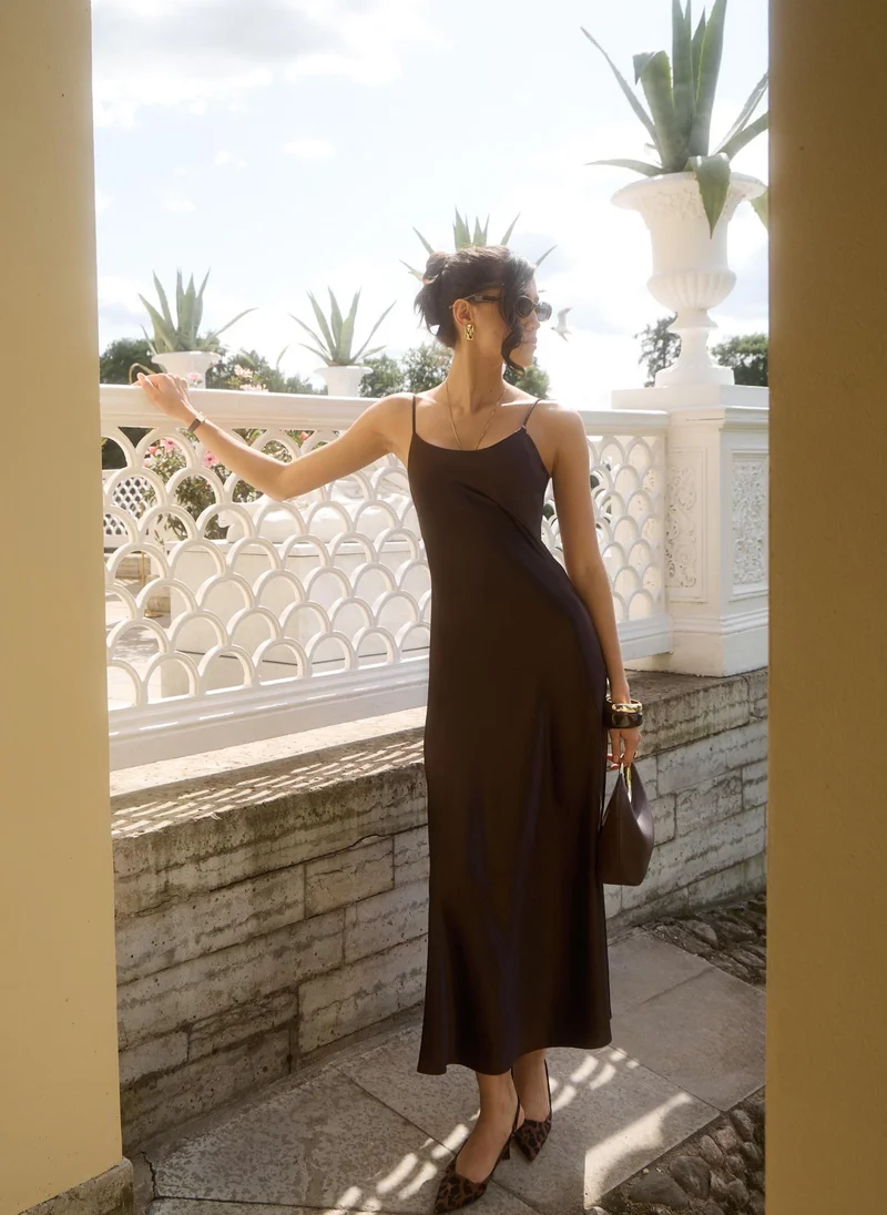 Lichi  Maxi slip dress in crinkled-effect satin for Women | Best Price UAE