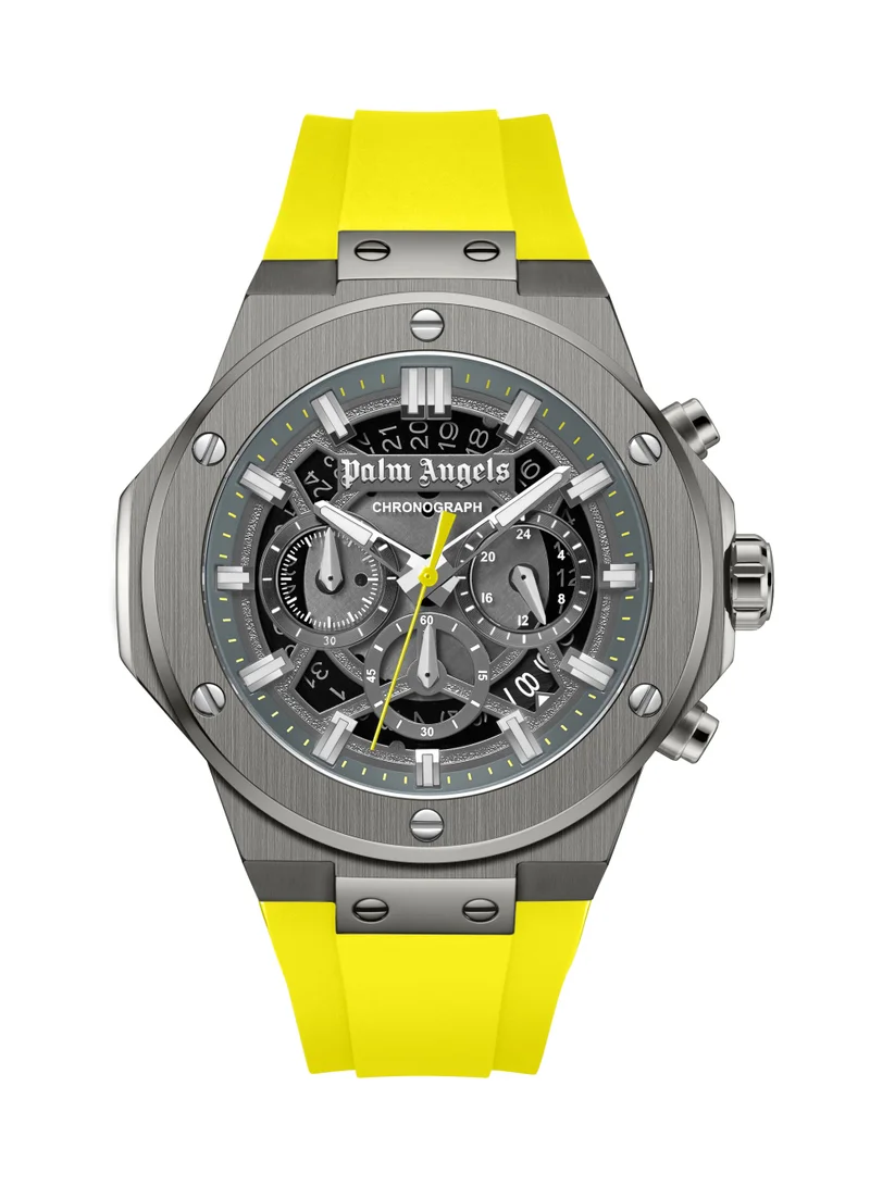 Palm Angels Fiero Black Dial Yellow Silicone Strap Chronograph Watch for Men, 44mm