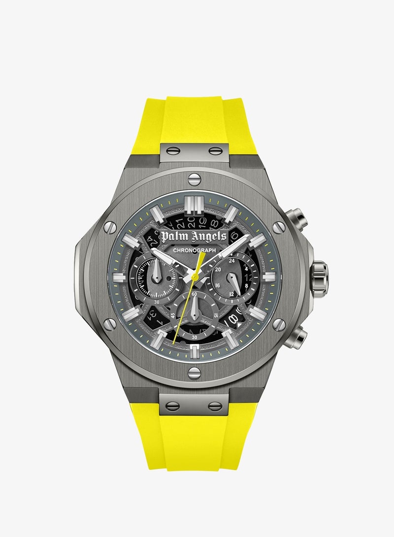 Palm Angels Fiero Black Dial Yellow Silicone Strap Chronograph Watch for Men, 44mm - Image 1