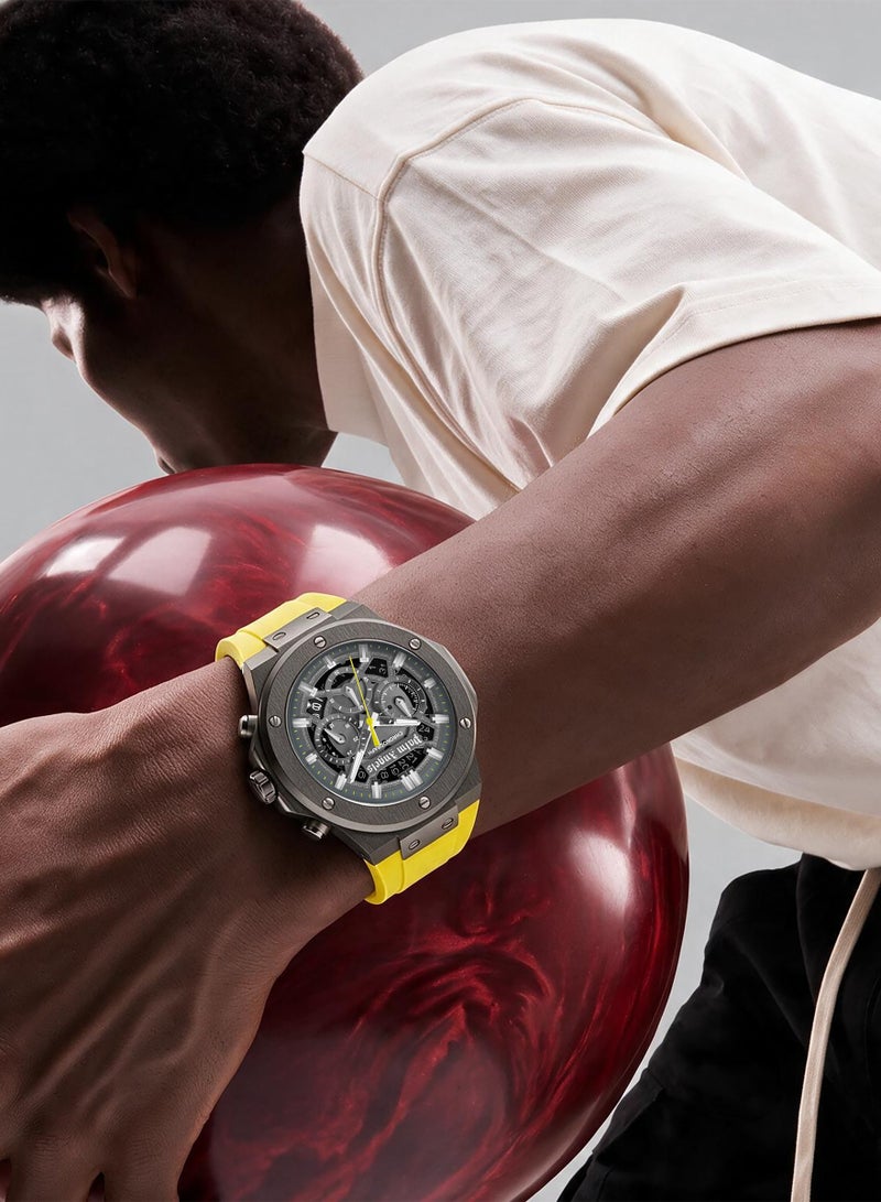 Palm Angels Fiero Black Dial Yellow Silicone Strap Chronograph Watch for Men, 44mm - Image 4
