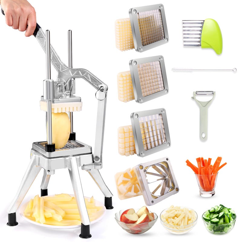Ezcasch French Fry Cutter Commercial Potato Chopper Stainless Steel Vegetable Dicer Fruit Slicer for Onion,Cabbage,Carrots,Potato,Mushroom,with 4 Blades(1/4",3/8",1/2",8 wedge slice) - Image 1