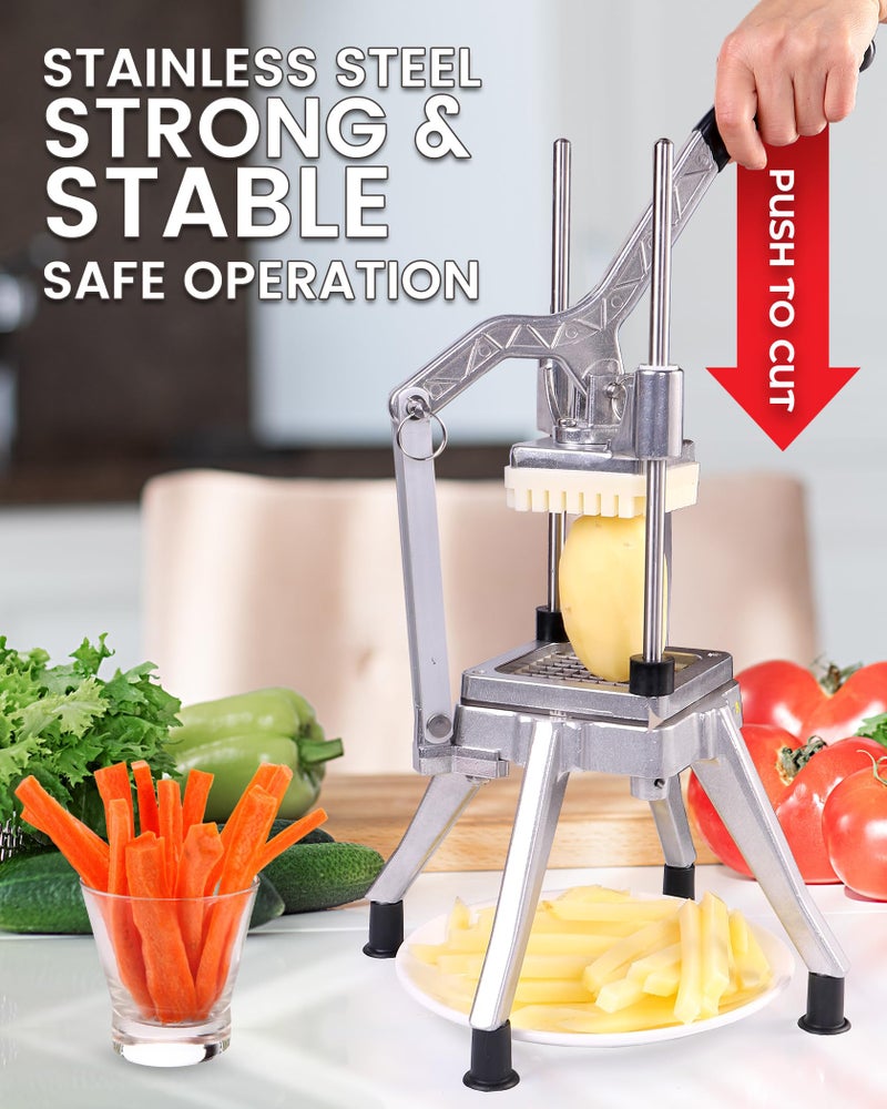 Ezcasch French Fry Cutter Commercial Potato Chopper Stainless Steel Vegetable Dicer Fruit Slicer for Onion,Cabbage,Carrots,Potato,Mushroom,with 4 Blades(1/4",3/8",1/2",8 wedge slice) - Image 3