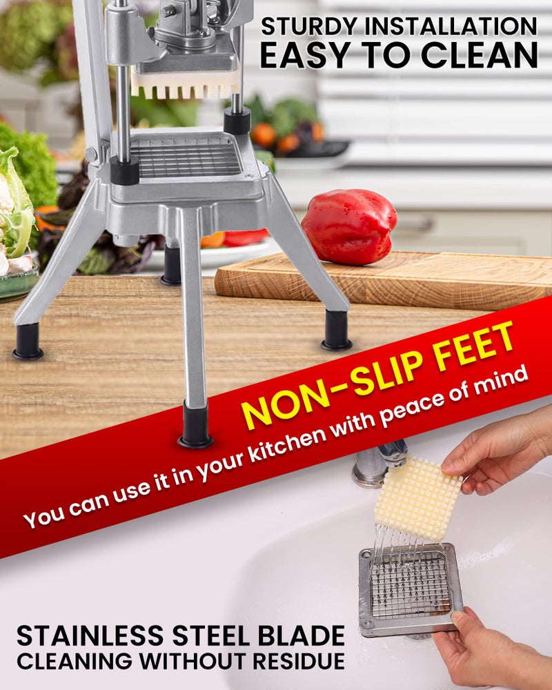 Ezcasch French Fry Cutter Commercial Potato Chopper Stainless Steel Vegetable Dicer Fruit Slicer for Onion,Cabbage,Carrots,Potato,Mushroom,with 4 Blades(1/4",3/8",1/2",8 wedge slice) - Image 4