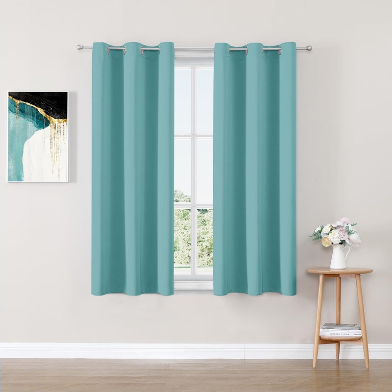 ChrisDowa Small Window Curtains 40 inches Long for Bedroom - Grommet Short Thermal Insulated Room Darkening Curtains for Kitchen (2 Panels  Aqua  29 x 40 Inch) - Image 1