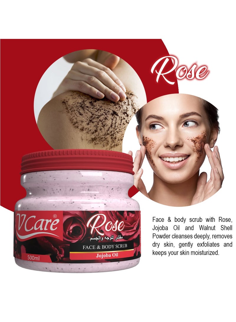 Vcare Face and Body Scrub 500ml| Rose and Jojoba Gentle Exfoliation for Smooth Skin - Image 3