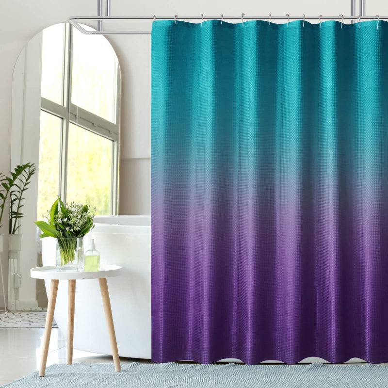 BBiggood Combination of Purple Shower Curtain and Blue Shower CurtainTeal Purple Gradient Waffle Fabric Shower Curtain Waffle Weave Textured Shower Curtains with Hooks 72x72