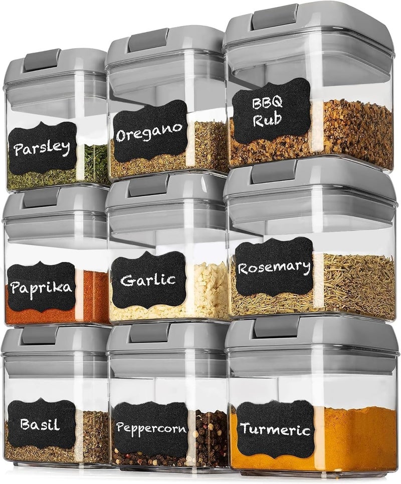 Shazo 9 PC Airtight Food Storage Containers - BPA Free Clear Plastic Snack & Spice Containers with Easy Lock Lids - Kitchen and Pantry Organization for Herbs, Coffee, Tea - 0.5L / 2.1 Cups - Image 1