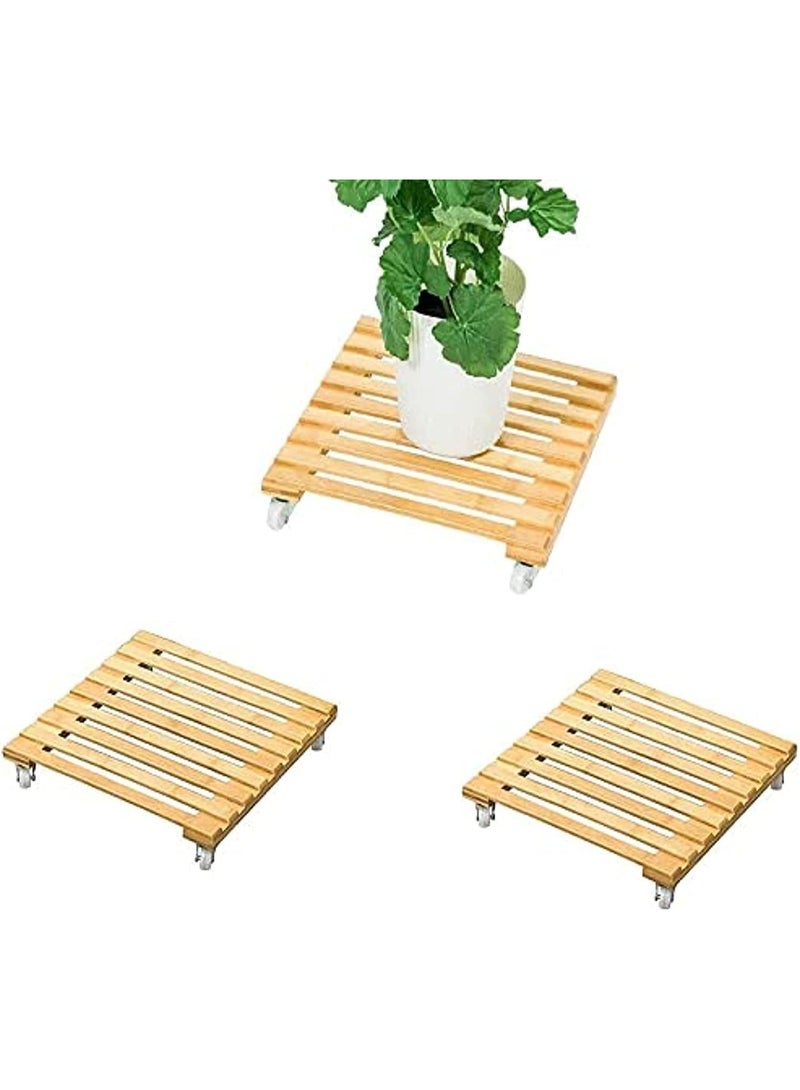 Rubik Plant Pot Caddy with Rolling Wheels, Wooden Square Roller Moving Tray Stand for Indoor Outdoor Patio/Flower (30x30cm, Pack of 2) Beige  - Image 1
