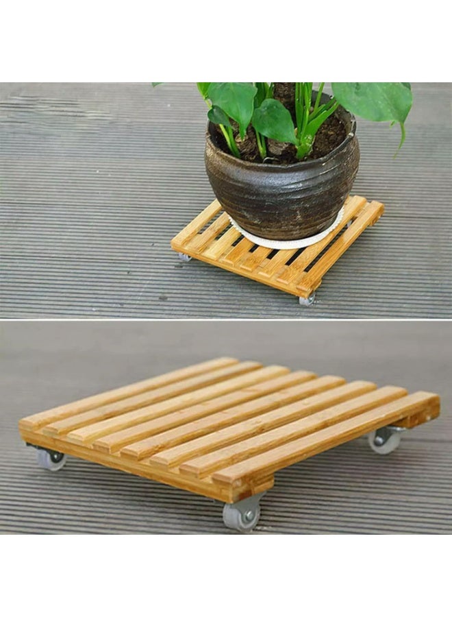Rubik Plant Pot Caddy with Rolling Wheels, Wooden Square Roller Moving Tray Stand for Indoor Outdoor Patio/Flower (30x30cm, Pack of 2) Beige  - Image 3
