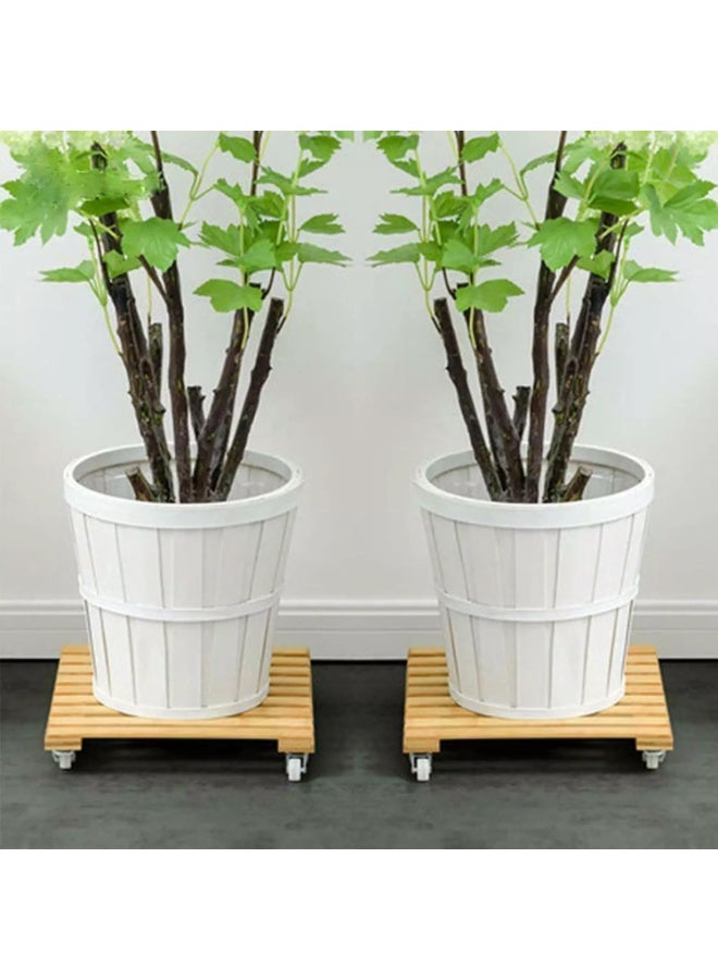 Rubik Plant Pot Caddy with Rolling Wheels, Wooden Square Roller Moving Tray Stand for Indoor Outdoor Patio/Flower (30x30cm, Pack of 2) Beige  - Image 2