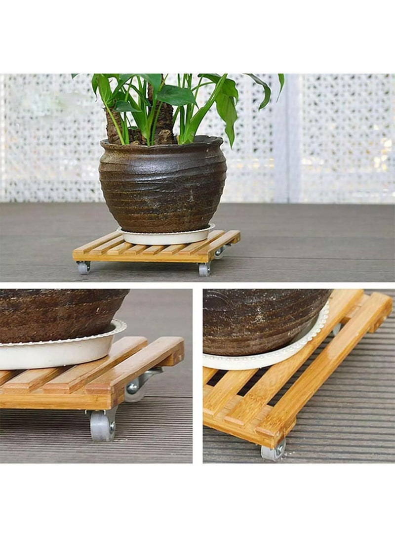 Rubik Plant Pot Caddy with Rolling Wheels, Wooden Square Roller Moving Tray Stand for Indoor Outdoor Patio/Flower (30x30cm, Pack of 2) Beige  - Image 4