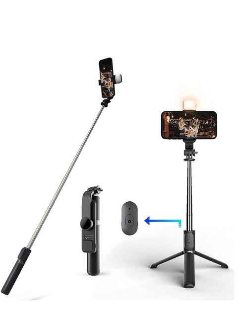 Selfie Stick Tripod with Remote, Portable Selfie Fill Light, 40 Inch All-in-one Extendable Cell Phone Tripod Stand, Compatible with Android/iPhone
