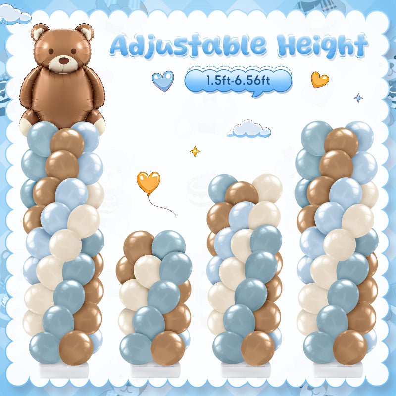 Kasyat 2 Set Bear Baby Shower Balloon Column Stand Kit Dusty Blue and Brown Balloon Arch Garland Kit, Bear Baby Shower Decorations Backdrop for Gender Reveal Birthday Party Supplies - Image 4