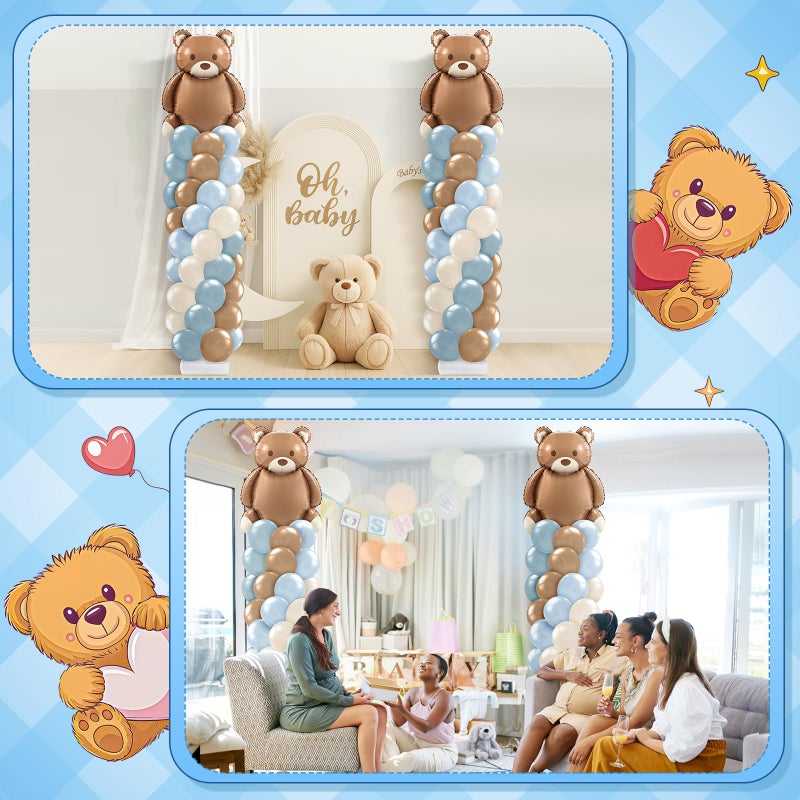Kasyat 2 Set Bear Baby Shower Balloon Column Stand Kit Dusty Blue and Brown Balloon Arch Garland Kit, Bear Baby Shower Decorations Backdrop for Gender Reveal Birthday Party Supplies - Image 5