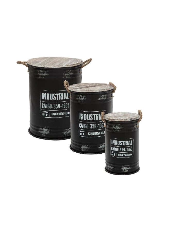 atmosphera 3-Piece Loft High Quality Iron Industrial Storage Trunk Set Black and Brown 51.7 x 39.9 x 39.9 cm 166517B  - Image 1