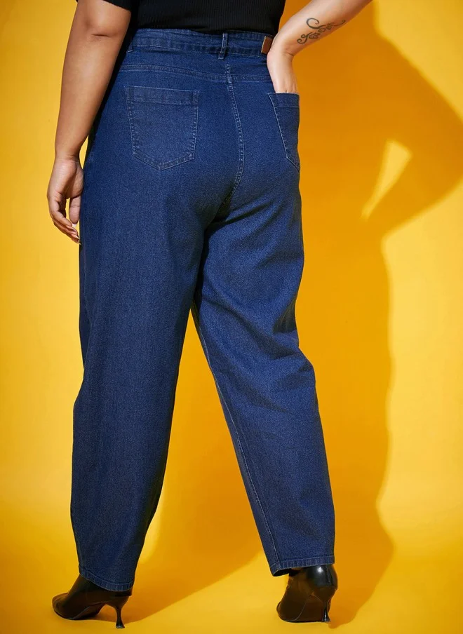 ساسافراس Navy Blue Comfort Mom Fit Jeans for Women