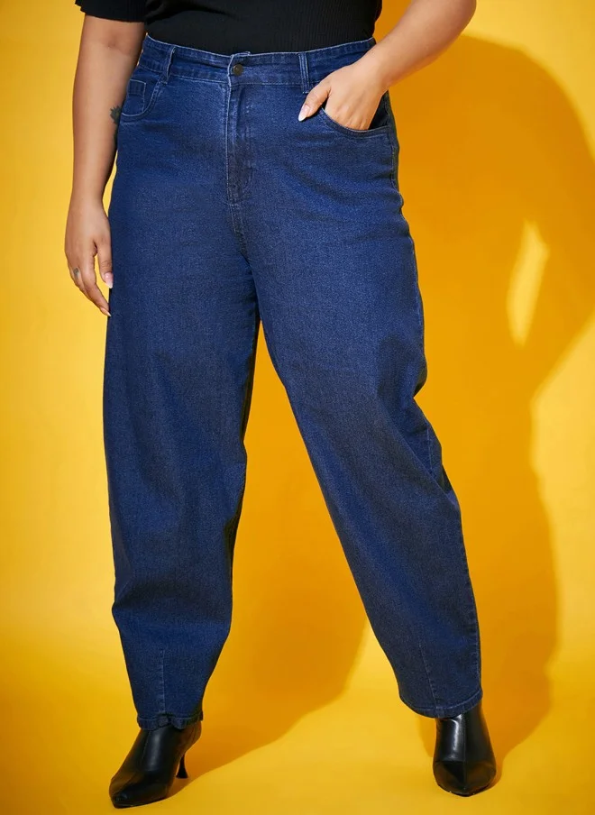 ساسافراس Navy Blue Comfort Mom Fit Jeans for Women