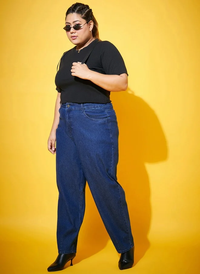 ساسافراس Navy Blue Comfort Mom Fit Jeans for Women