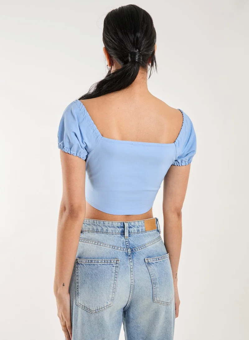 Pink Vanilla Bengaline Milkmaid Puff Sleeve Top