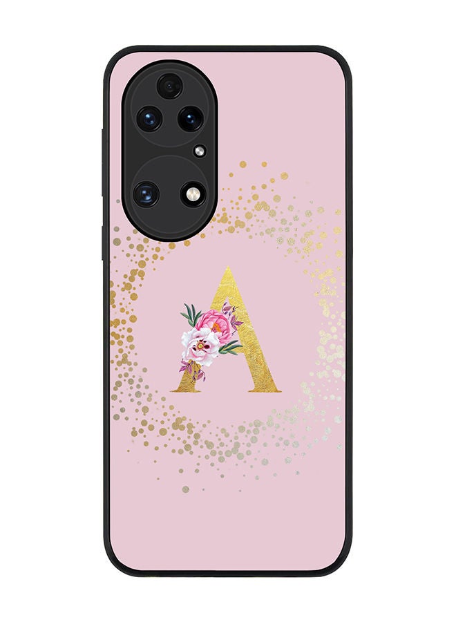 Stylizedd Rugged Black edge case for Huawei P50 Slim fit Soft Case Flexible Rubber Edges TPU Gel Thin Cover - Custom Monogram Initial Letter Floral Pattern Alphabet - A (Pink) - Image 1