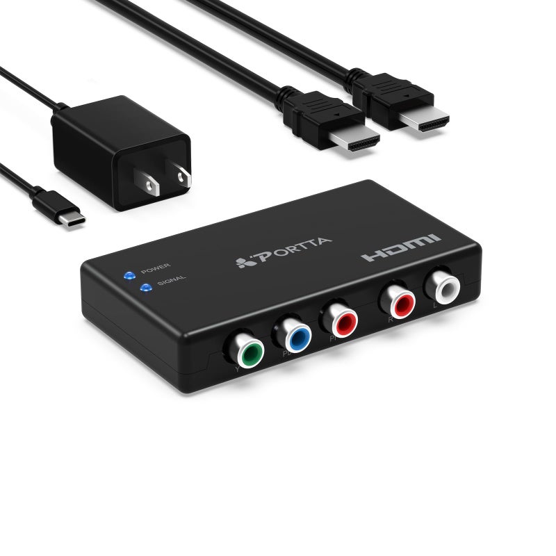 Portta Component to HDMI Converter with HDMI Cable, RGB 5 RCA YPbPr to Video Converter, Support 1080p 60Hz for PS2 PS3 Xbox 360 - Image 1