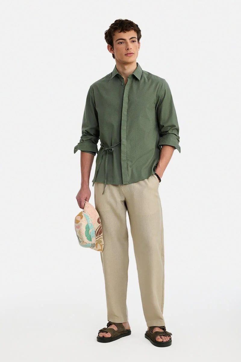 SNITCH Green Solid Long Sleeve Regular Fit Shirt