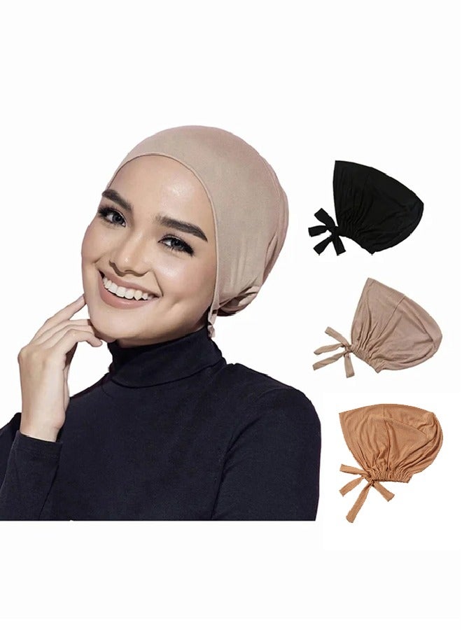 Women Under Scarf 3PCS Chemo Headwear Hat Hijab Cap Islamic Muslim with Tie-Back Closure - Image 1