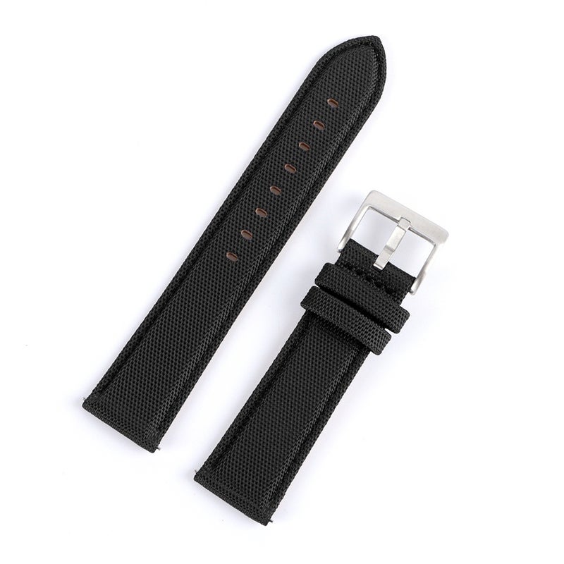Generic Nylon Canvas Genuine Leather Watch Strap 20/22mm Quick Release Black 