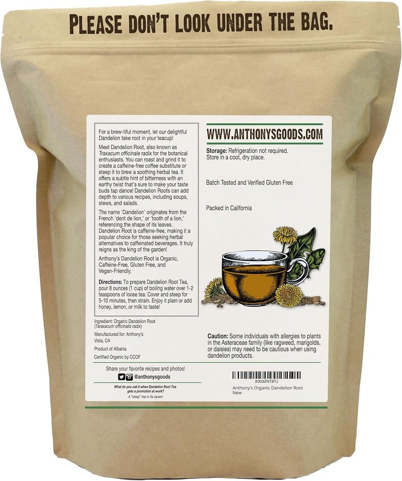 Anthony's Organic Dandelion Root - Caffeine Free, Cut & Sifted Herbal Tea - 1 lb (454g) - Image 2