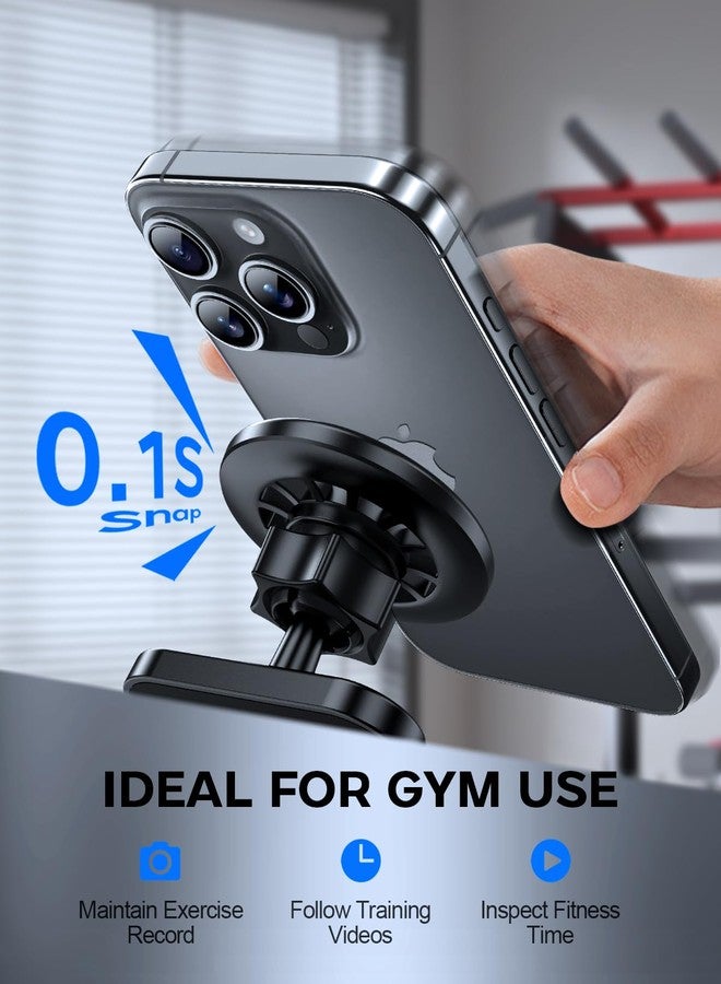 UBeesize Gym Magnetic Phone Holder, 1-Sec Install 360° Adjustable Ball Joint and Durable Base, Dual Magnetic Phone Mount with Smartphones, Works on Any Surface (Metal Plate and Ring Included) - Image 3