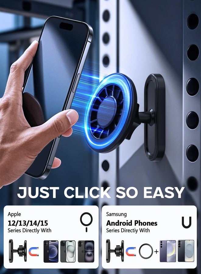 UBeesize Gym Magnetic Phone Holder, 1-Sec Install 360° Adjustable Ball Joint and Durable Base, Dual Magnetic Phone Mount with Smartphones, Works on Any Surface (Metal Plate and Ring Included) - Image 5