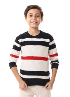 Andora Long Sleeves Striped Boys Pullover - Navy Blue, Off White & Red_ Navy Blue, Off White & Red  - Image 1