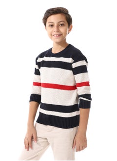 Andora Long Sleeves Striped Boys Pullover - Navy Blue, Off White & Red_ Navy Blue, Off White & Red  - Image 2