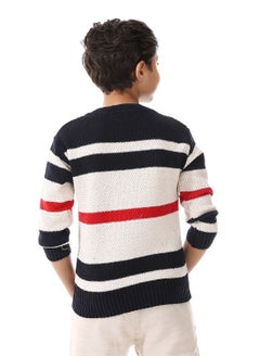 Andora Long Sleeves Striped Boys Pullover - Navy Blue, Off White & Red_ Navy Blue, Off White & Red  - Image 3