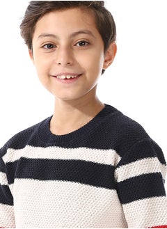 Andora Long Sleeves Striped Boys Pullover - Navy Blue, Off White & Red_ Navy Blue, Off White & Red  - Image 4