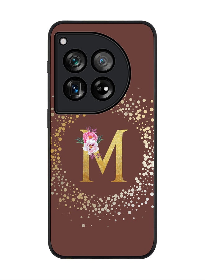 Stylizedd Rugged Black edge case for OnePlus 12R / OnePlus Ace 3 5G, Slim fit Soft Cover - Custom Monogram Initial Letter Floral Pattern Alphabet - M (Brown)  - Image 1