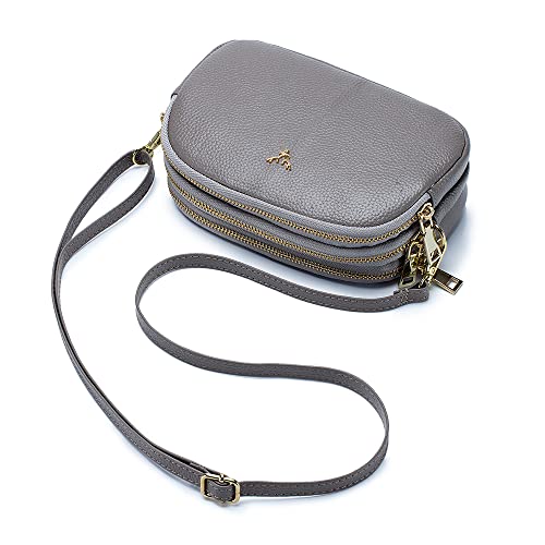 Dgffan Triple Zip Small Crossbody Bags Genuine Leather Shoulder Handbags Trendy Design Cellphone Purses for Women and Girls(grey) - Image 2