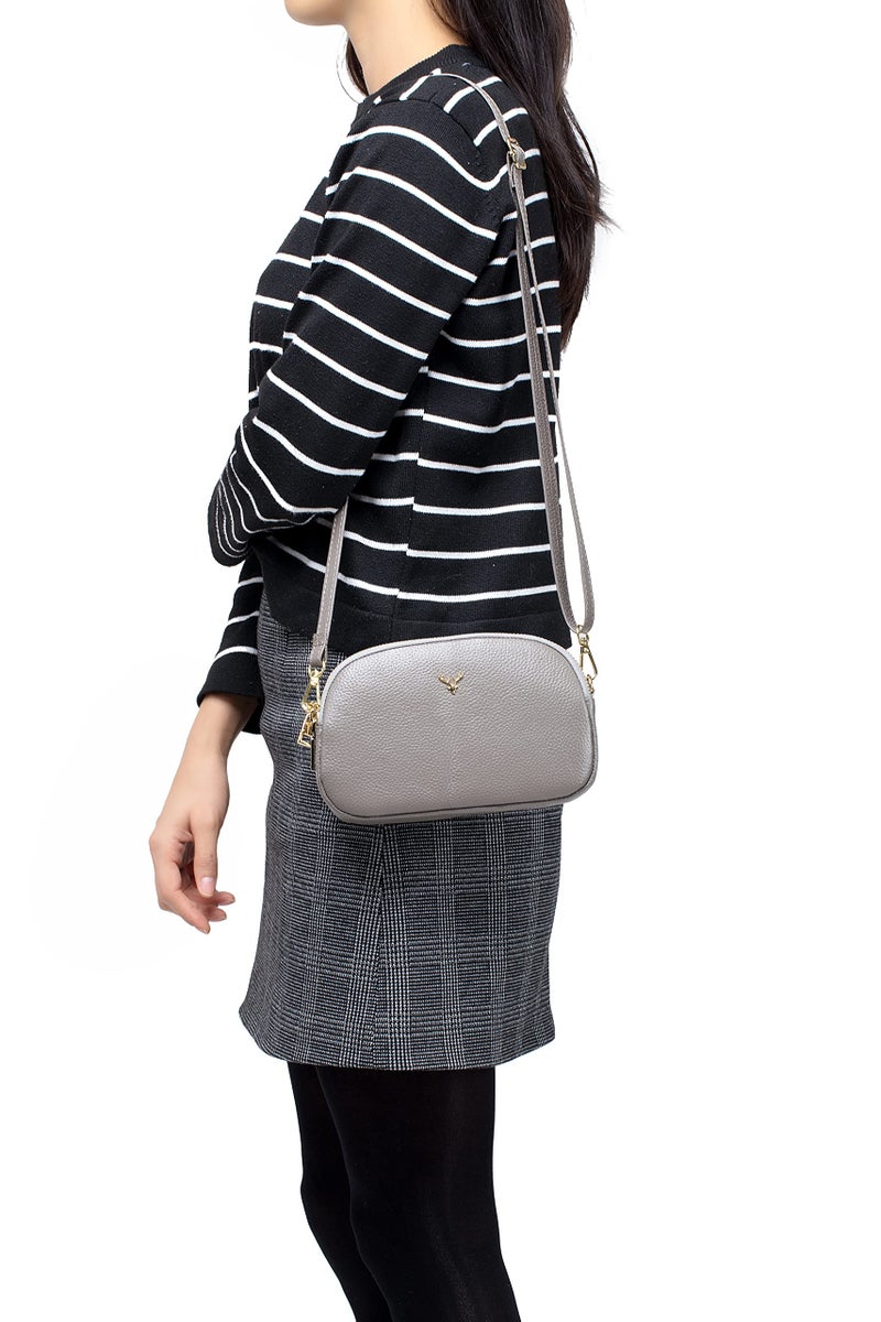 Dgffan Triple Zip Small Crossbody Bags Genuine Leather Shoulder Handbags Trendy Design Cellphone Purses for Women and Girls(grey) - Image 3