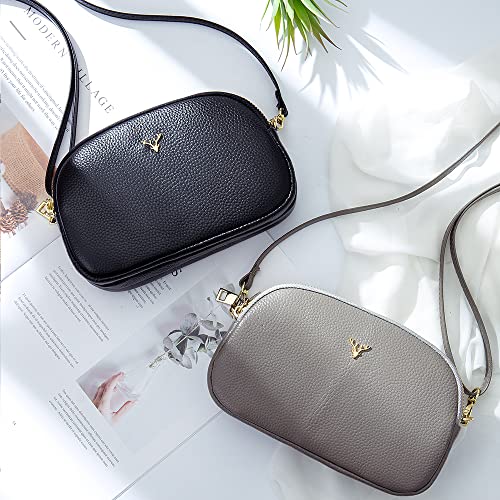 Dgffan Triple Zip Small Crossbody Bags Genuine Leather Shoulder Handbags Trendy Design Cellphone Purses for Women and Girls(grey) - Image 4