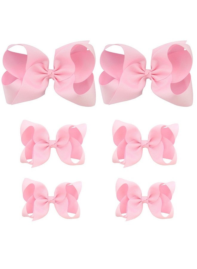 Aileam Hair Bows For Girls 6Pcs Girls Toddler Bows Clips Pink Grosgrain Ribbon Alligator Clips Kids Hair Accessories (6Inch ×2, 4Inch ×2, 3Inch ×2)