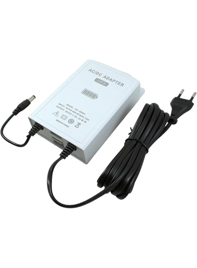 This 12V/2A continuous backup power supply UPS module includes a built-in battery to keep routers or security cameras running during power outages. Featuring automatic switching when power is interrupted, it accepts an input voltage of 100-240VAC and delivers a DC 12V output supporting devices consuming 2A or less. - Image 3