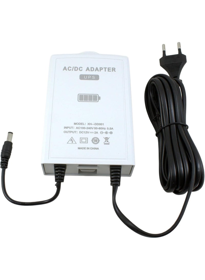 This 12V/2A continuous backup power supply UPS module includes a built-in battery to keep routers or security cameras running during power outages. Featuring automatic switching when power is interrupted, it accepts an input voltage of 100-240VAC and delivers a DC 12V output supporting devices consuming 2A or less. - Image 4